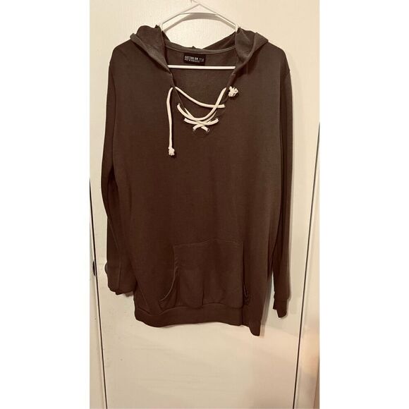 Cotton On Lace Neck Kangaroo Pouch Green Hooded Sweatshirt SZ S - Picture 7 of 9